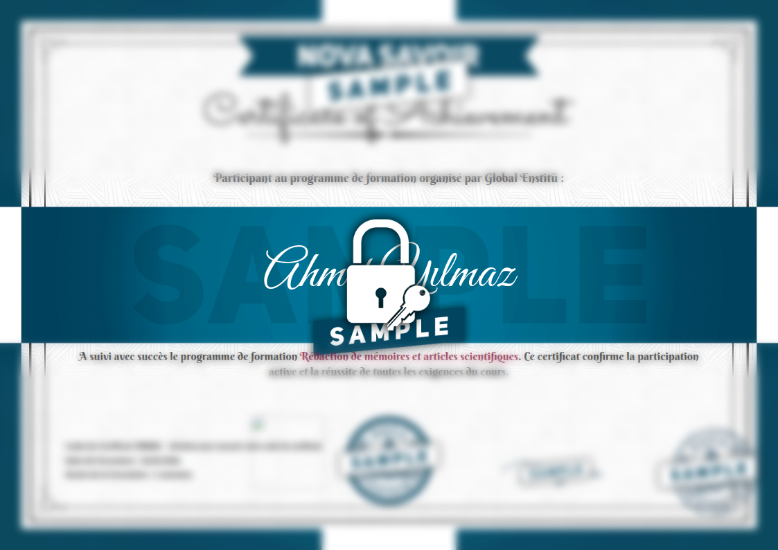 Exemple de certificat Rédaction de mémoires et articles scientifiques