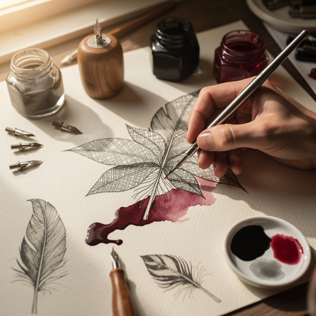 Illustration à l'encre et au stylo