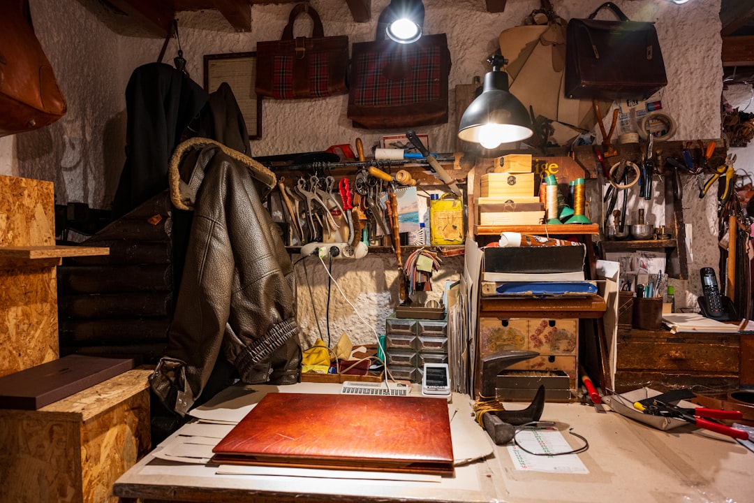 organized leather workspace